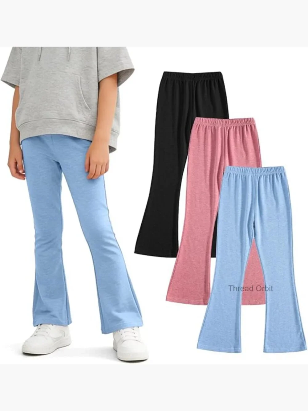Girls High Waisted Flare Leggings 3 Pack Bell Bottoms for Yoga School
